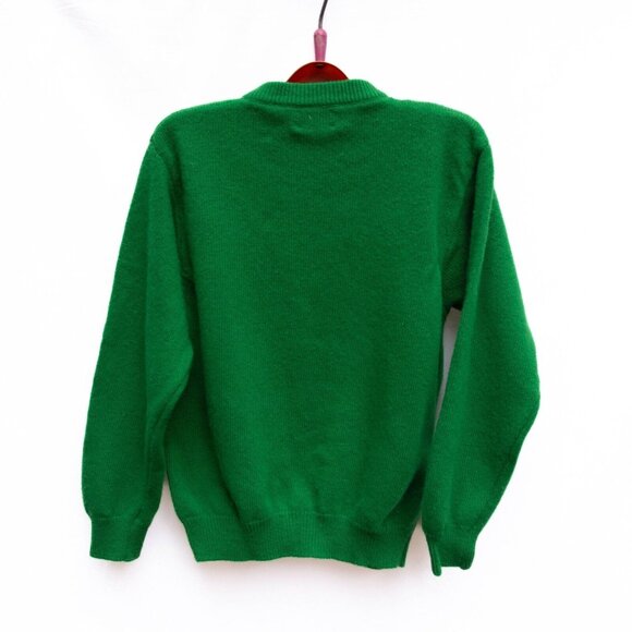 Vtg Benetton Sweater Kids 012 Green Embroidered Folk Motif Wool Girls Colorful - Picture 3 of 7